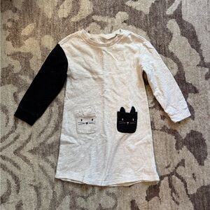 GAP Long Sleeve Kids Dress with Cat Pocket Accents - Light Gray & Black